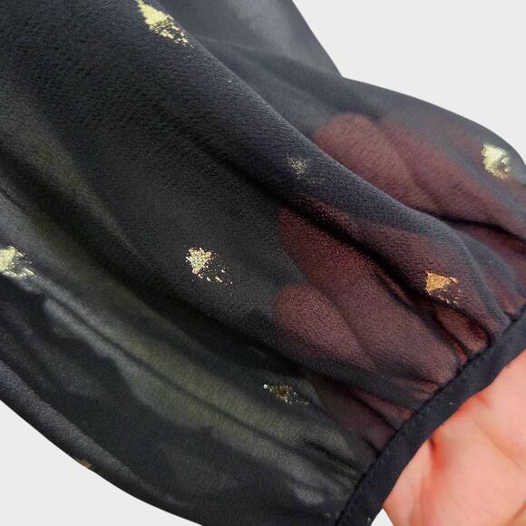 Banana Republic Black w Gold Metallic Sheer Sleeve Mini Dress w Neck Tie SZ 8 - Picture 8 of 11